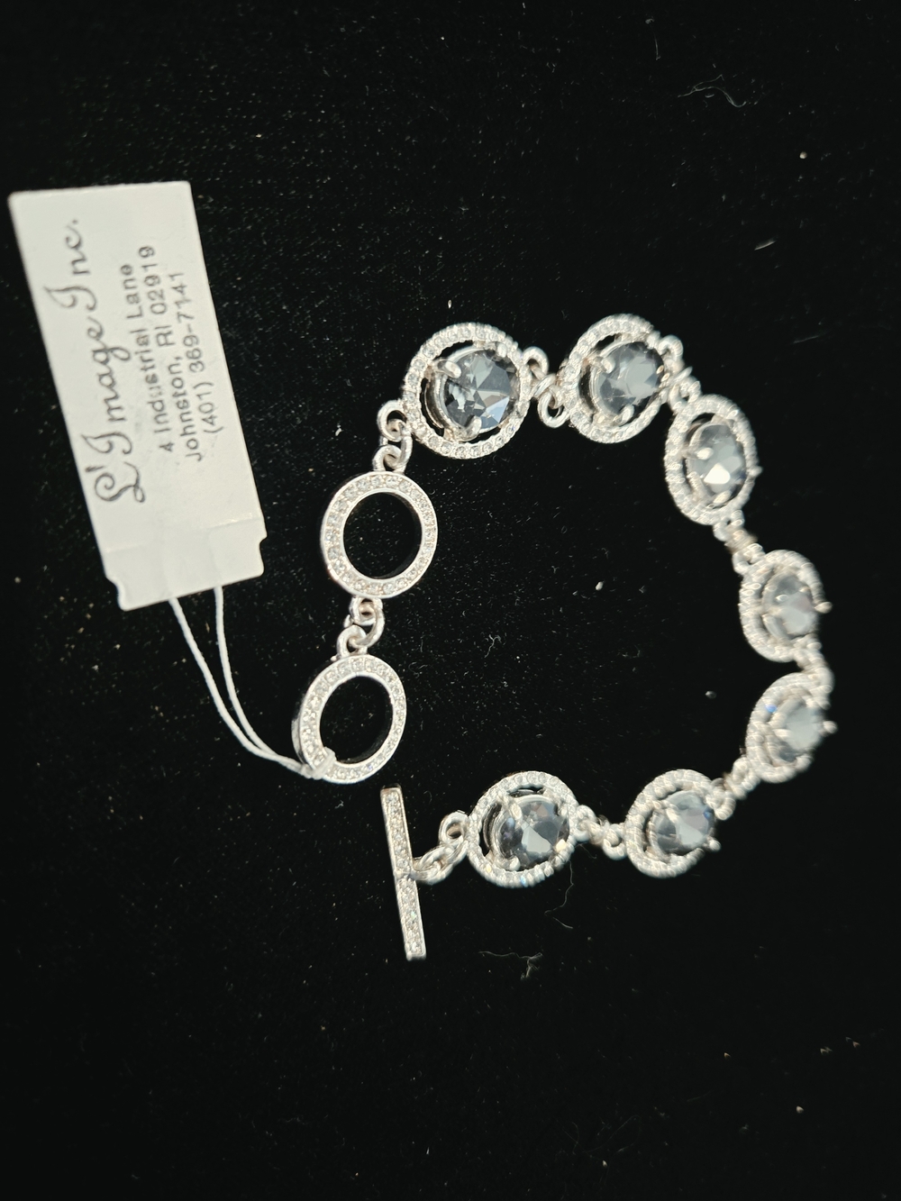 Silver Tone Smokey Gray Rhinestone Station Bracelet - - Picture 3 of 5